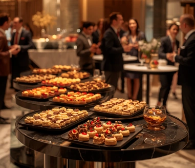 Mesa de coffee break corporativo em ambiente empresarial